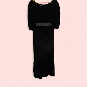 Vintage 70’s-80’s Oscar de la Renta velvet boatneck maxi ribbon waist maxi gown